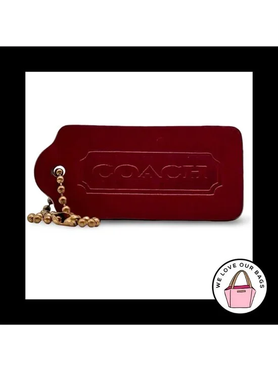 2.25" COACH VINTAGE DOUBLE SIDED Red Leather Fob Bag Charm Keychain Hang Tag - Picture 2 of 2